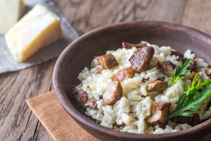 paddenstoelen risotto met rucola
