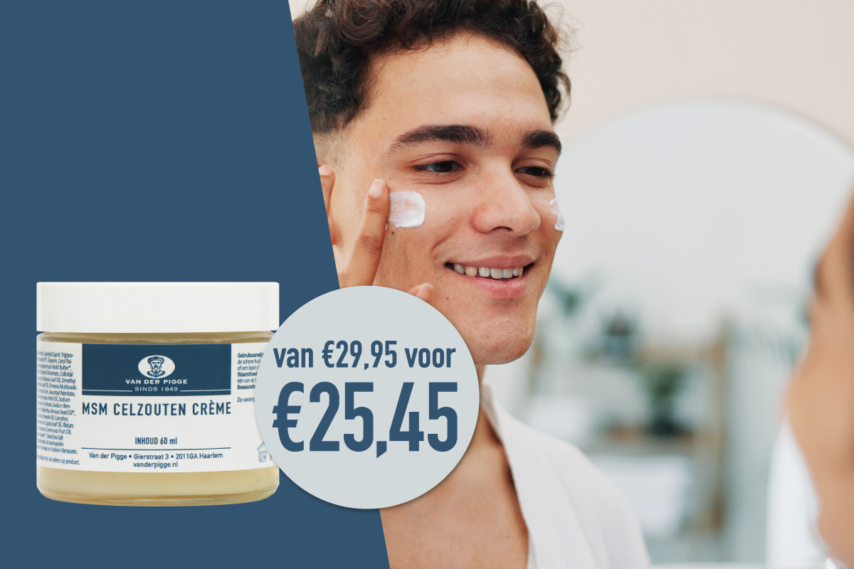 MSM crème poster met glazen pot met witte crème en een man